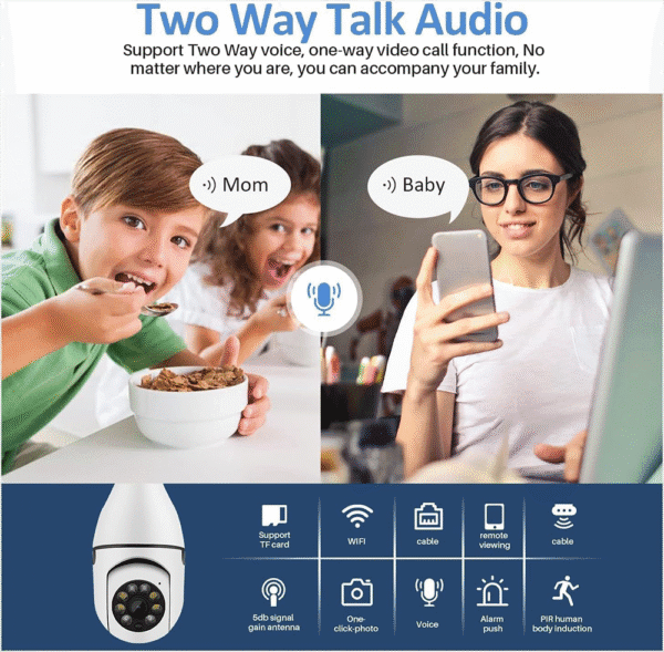 PTZ CCTV Bulb Camera 1080p Wireless Indoor