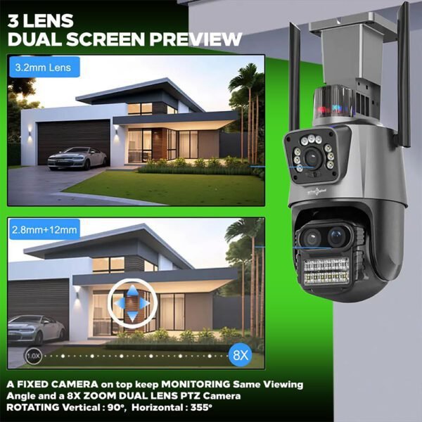 12MP PTZ WiFi CCTV Camera Three Lens