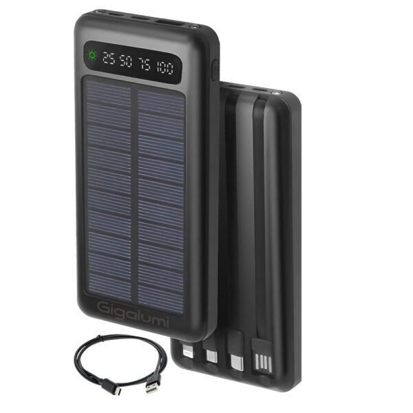 Solar Mobile Portable Charger with Built-in Power Bank, Flashlight, LED Indicators