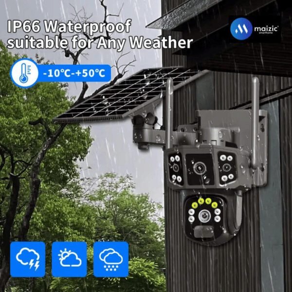 4G SIM Enabled Solar CCTV Camera Triple Lens