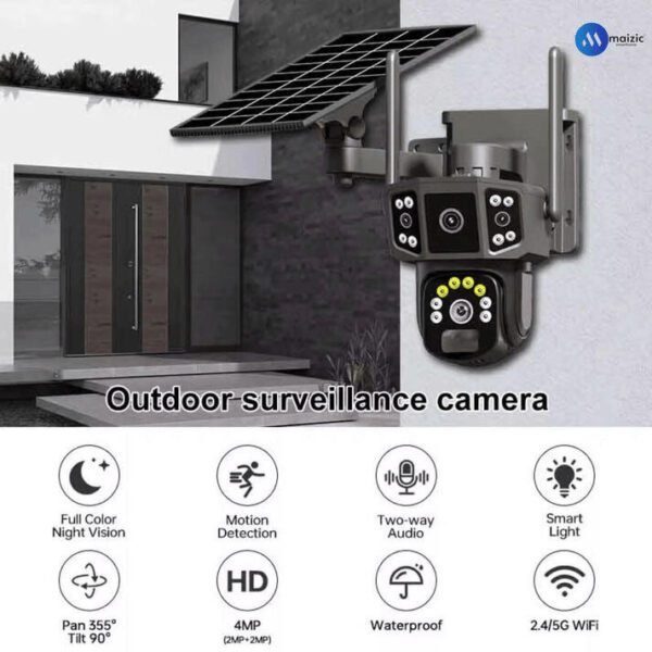 4G SIM Enabled Solar CCTV Camera Triple Lens
