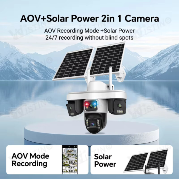 AOV Solar Camera 4G SIM Card 4 Lens 2 Panel 16MP