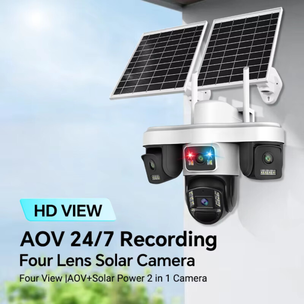 AOV Solar Camera 4G SIM Card 4 Lens 2 Panel 16MP