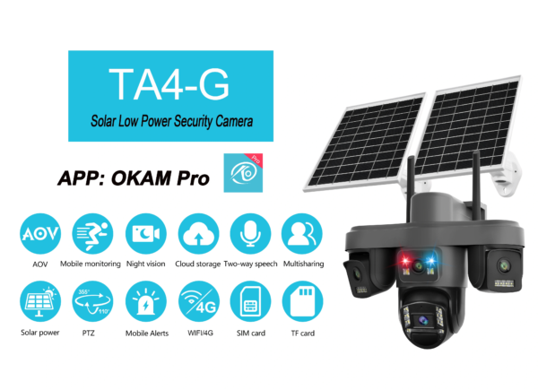 AOV Solar Camera 4G SIM Card 4 Lens 2 Panel 16MP