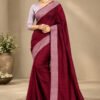 Burgundy Silk Saree Mauve Pink Border