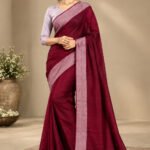 Burgundy Silk Saree Mauve Pink Border