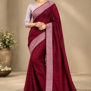 Burgundy Silk Saree Mauve Pink Border